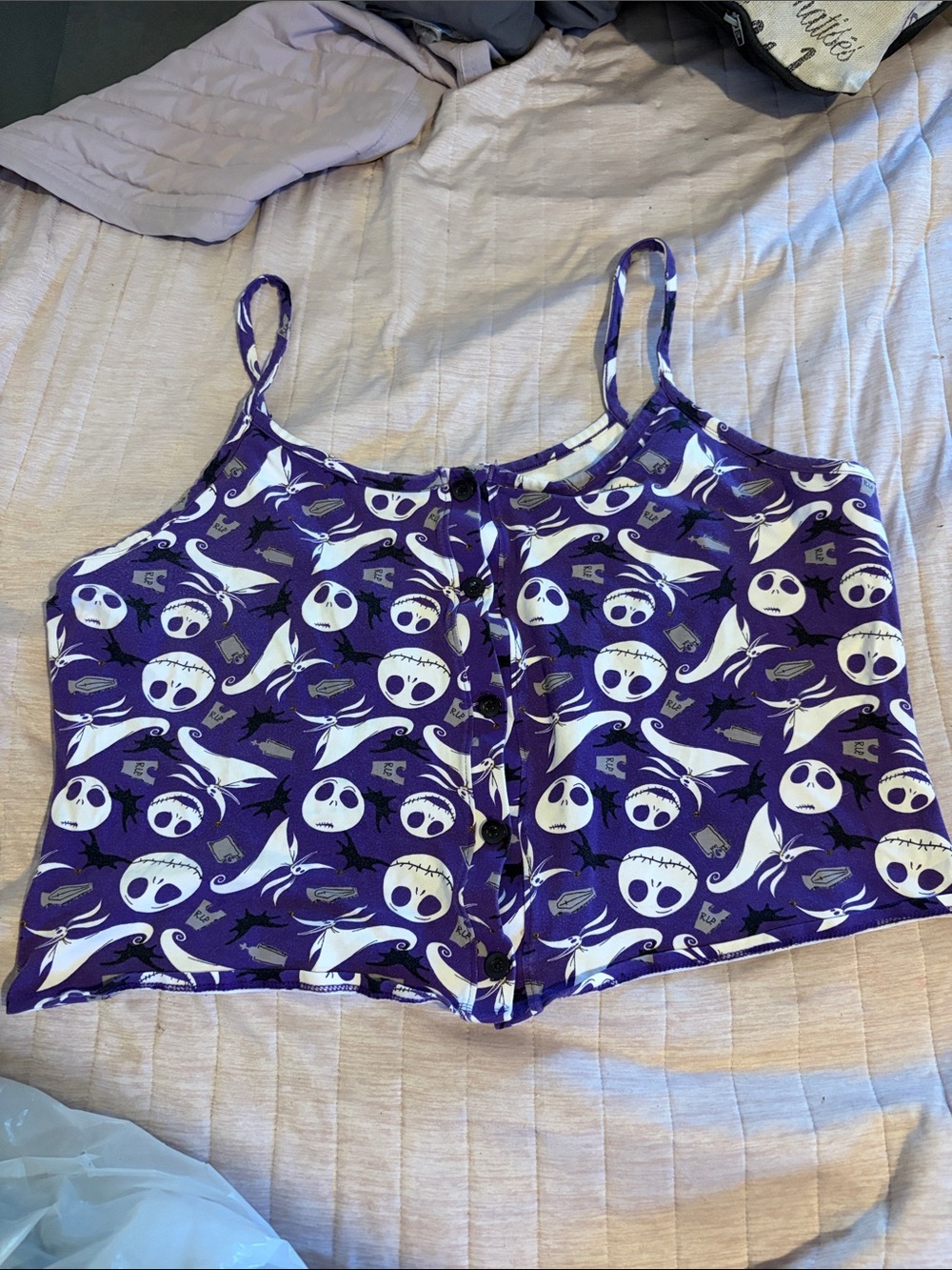 Disney Purple Jack Skellington Button-Front Crop Top
